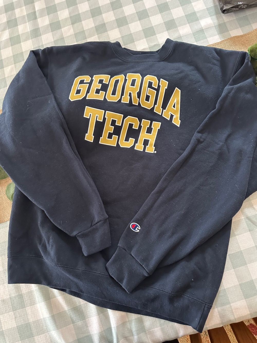 Champion Navy Georgia Tech Crewneck Sweatshirt with Gold Lettering